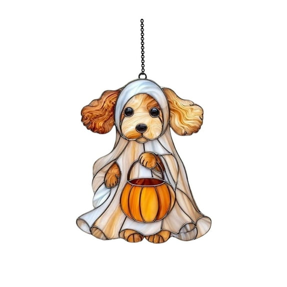 2D Flat Hanging Window Decoration, Acrylic Stained Glass Light Catcher With Puppy Ghost Design, Creative Craft Pendant For Home Wall Door Porch Decoration