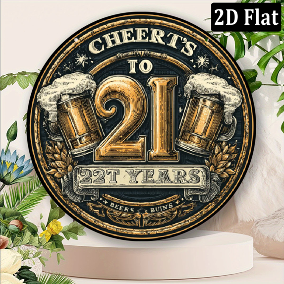 2D Flat, Happy 21st Birthday Round Aluminum Sign - Perfect for Bedrooms ...