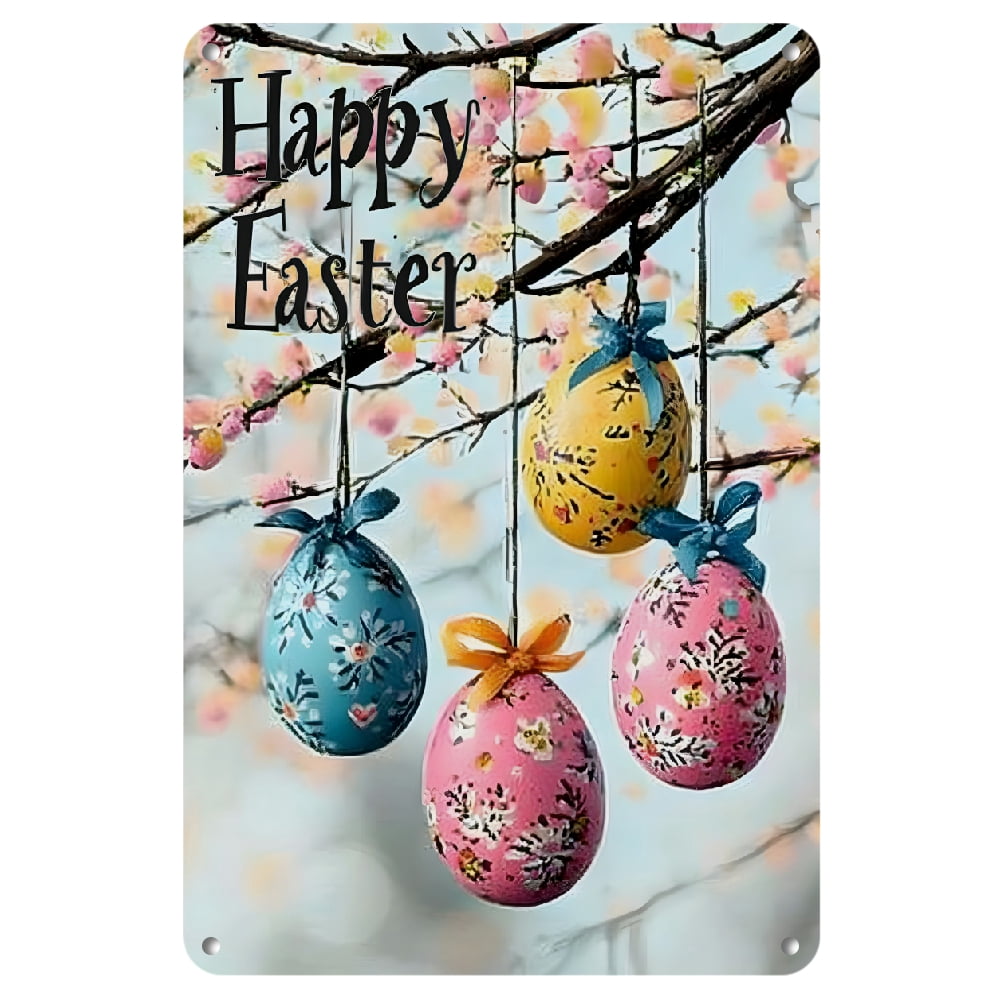 [2D Flat]Happy Easter Metal Sign - Durable, Waterproof with Vibrant Egg ...
