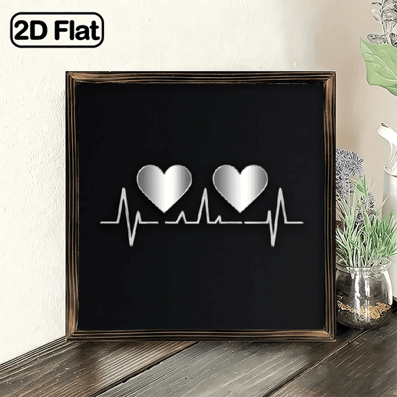 2D Flat, Heart Love Sign Wall Decor, 8x8 Inchd Decorative Plaque, Romantic Black & Silver Hearts Wall Art for Bedroom Living Room, Couples Valentine's Day Gift for Par