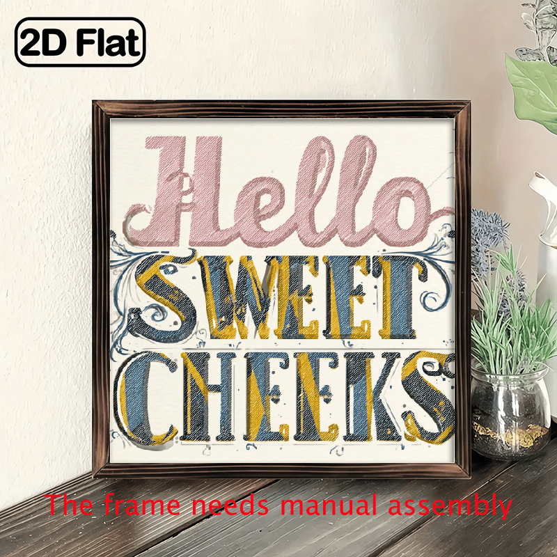 2D Flat Hello Sweet Cheeks Rustic Wooden Sign - 8x8 Inch Farmhouse Wall ...