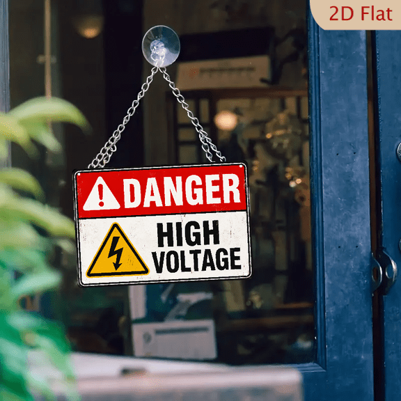 2D Flat, High Voltage Danger Retro Tin Sign, Vintage Electrical Safety Wall Plaque, Distressed Industrial Warning Decor for Power Station Workshop Garage Warehouse, 8x12 Inch
