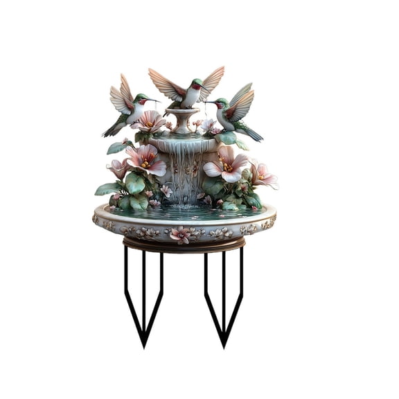 2D Flat Hummingbird Splashing Garden Statue Insert Card For Outdoor Yard Porch Patio Lawn(White-20X30Cm)