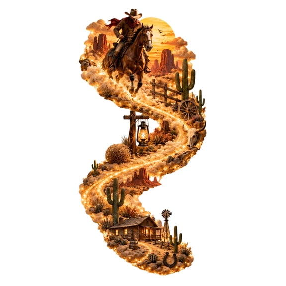 2D Flat Iron Cowboy Wall Decor Western Desert Rider Metal Wall Art Rustic Ranch Landscape Hanging Decoration