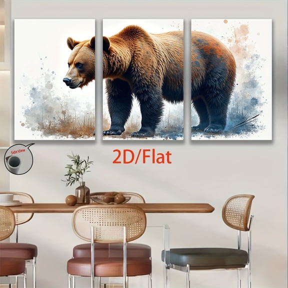 2D Flat, [JIT]3pcs, 2D/Flat, canvas printings--frameless, Realistic Brown Bear Art Print for Nature - Inspired Home Decor, Posters and prints, Holiday gifts, birthday gifts, Mother's Day, Father's D