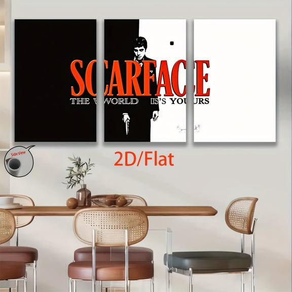 2D Flat, [JIT]3pcs, 2D/Flat, decorative painting--frameless, Scarface Movie - The World Is Yours Stylish Home Decor Print, Posters and prints, Holiday gifts, birthday gifts, Mother's Day, Father's D