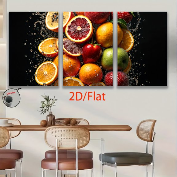2D Flat, [JIT]3pcs, 2D/Flat, decorative painting--frameless, Vibrant Fresh Fruit Splash - Decorative Art for a Refreshing Home Touch, Posters and prints, Holiday gifts, birthday gifts, Mother's Day,