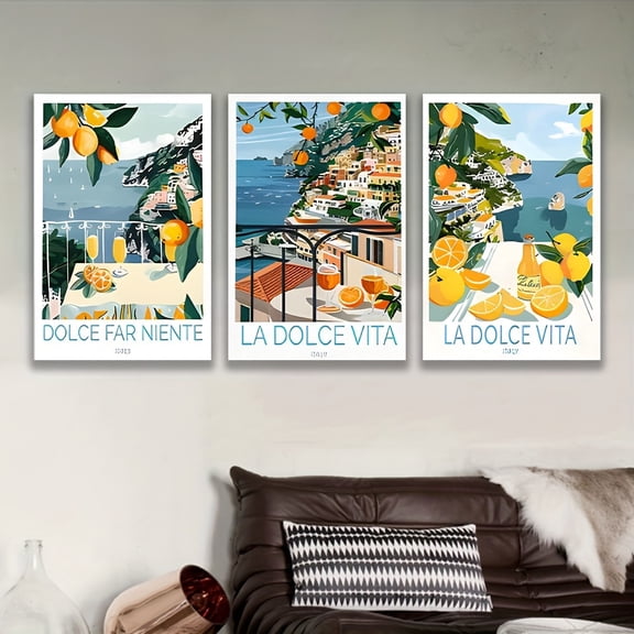 2D Flat, [JIT]3pcs, decorative painting--frameless, La Dolce Vita: Italian Coastal Dream Wall Art Print, Holiday gifts, birthday gifts, Mothers Day, Fathers Day, home decor, 2D/Flat, Posters and pri