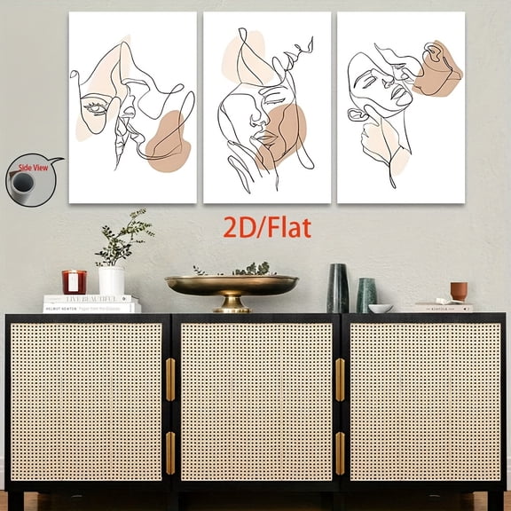 2D Flat, [JIT]3pcs/set, 2D Flat canvas paintings- frameless, Minimalist Line - Art Face and Hand Wall Decor for Modern Aesthetic Spaces Posters and prints, Halloween gifts, Christmas gifts, home dec