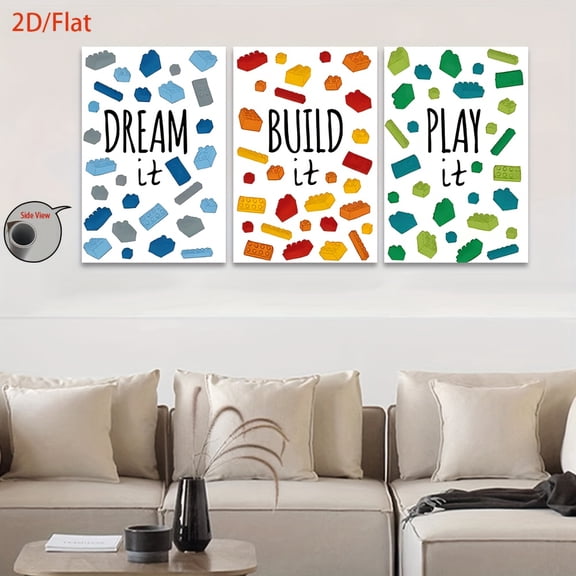 2D Flat, [JIT]3pcs/set, 2D/Flat, canvas printings--frameless, Build - it Lego - inspired Wall Art, Posters and prints, living room, office, bar, cafe, Halloween gifts, birthday gifts, home decor, ho