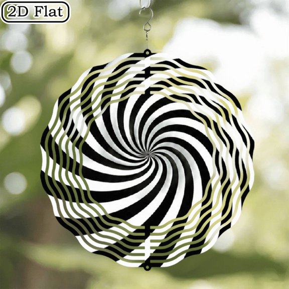 2D Flat Kinetic Wind Spinner, Black White Checkered Vortex Metal Garden Ornament, Sturdy Iron Wind Chime, Patio Balcony Yard Decor, Holiday Gift, 10x10 Inch