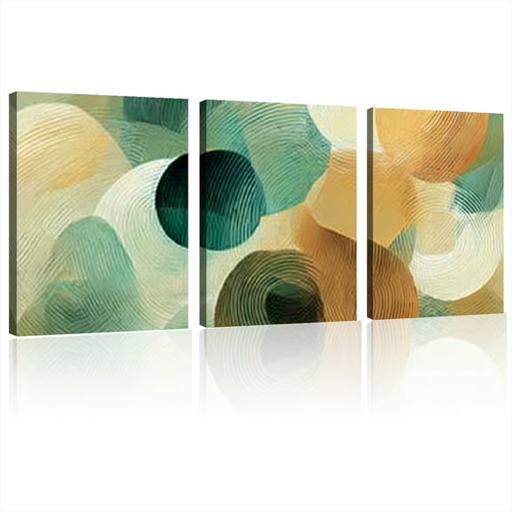 2D Flat, Large Abstract Canvas Wall Art Thick Geometric Design in Green, Yellow & Beige, Modern Minimalist Decor for Living Room, Bedroom, or Home Office, Living Room Art12x16inchx3pcs