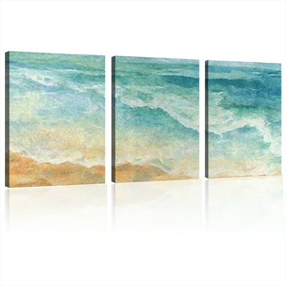 2D Flat, Large Abstract Ocean Waves Canvas Wall Art, Textured Beach Scene Print for Living Room, Bedroom, or Dining Room Decor, Modern Coastal Artwork , Beach Theme Decor 12*16inch*3pcs