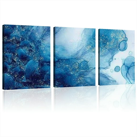 2D Flat, Large Modern Abstract Canvas Wall Art Frame, Blue and White Swirling Design, Horizontal Geometric Art Print for Living Room, Bedroom, Kitchen, or Home Office Decor 12*16inch*3pcs