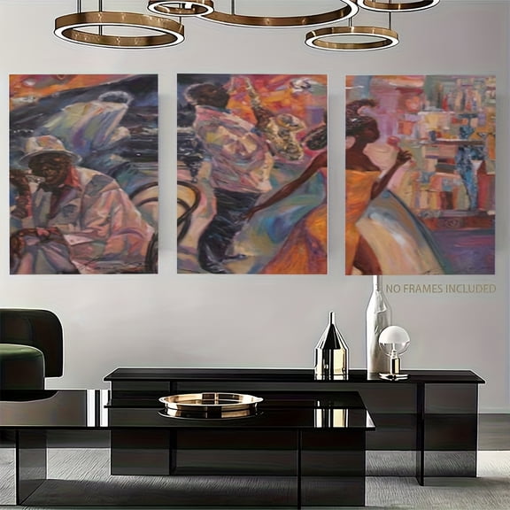 2D Flat, Large Vertical African American Music Wall Art - Bohemian Jazz-Themed Frameless Canvas Poster, Black Jazz Musicians Portrait for, Bedroom, Office - / Vertical Hanging for Christmas & Year-R