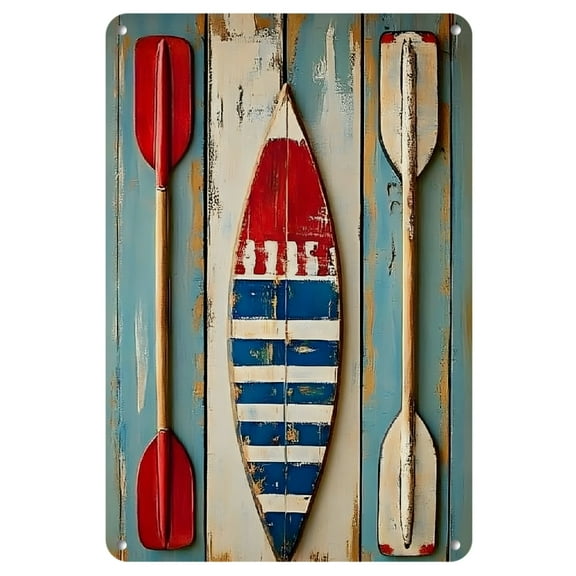 [2D Flat]Life is Better at the Lake" Vintage Rustic Metal Wall Sign, 12x8 Inches - Charming Lake House Decor with Paddle Artwork, Perfect Gift for Lake Lovers, Home & Cabin Decorative Plaque