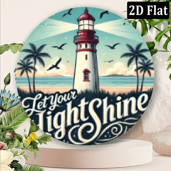 2D Flat Lighthouse Inspiration 8inRound Metal Wall Art - Weather-Resistant, Easy Hang Decor for Home, Office, Bar, Perfect for Room Decor