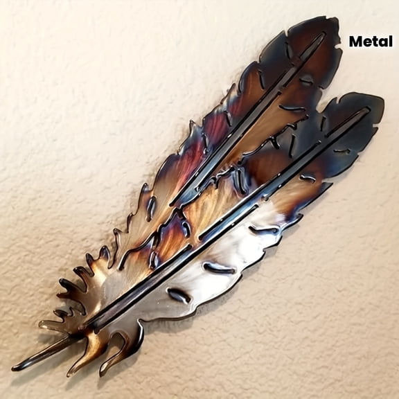 2D Flat, Metal Eagle Feather Wall Art - Vertical Wall-Mounted Feather Decoration Suitable for Home, Office Decor - Elegant Feather, Housewarming, Father's Day, Wedding & Graduation Gift, 2D Flat