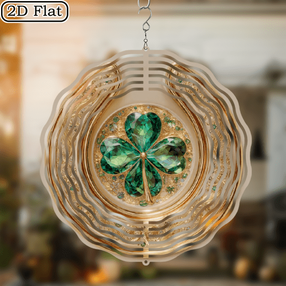 2D Flat Metal Horseshoe Four-Leaf Clover Lucky Spinner-Sided Spinning Wind- Hanging Decoration Suitable forOutdoor, Wedding, Christmas, Decor - Metal Luck Ornament