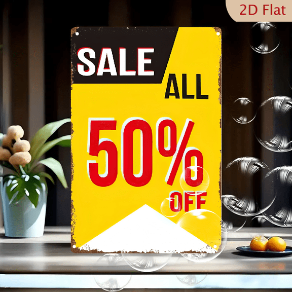 2D Flat, Metal Iron Sign Sheet Metal Painting Promotion Event Full Store 50 Off Suitable for Home Decor Gift Collection Display Art Creation Scene, 2D Flat