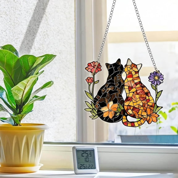 2D Flat Metal Retro Cat Decorative Pendant Creative Vintage Style Ornament for Home Indoor Outdoor Wall Hanging Decor