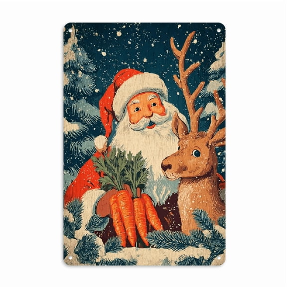 2D Flat Metal Sign Santa Deer Christmas Metal Tin Sign Vintage Signs Retro for Winter Wreath Home Yard Garden Bar Cafe Decor 8x12 Inch