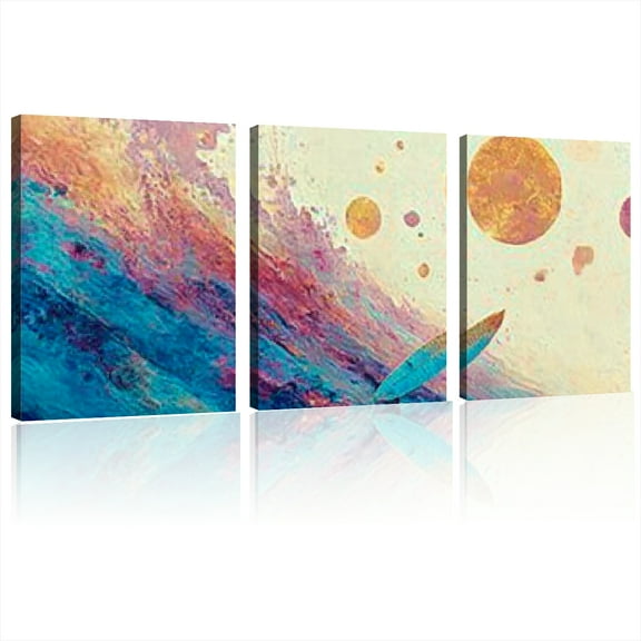 2D Flat, Modern Abstract Canvas Wall , Vibrant Geometric Oil Painting for Living Room, Bedroom, Office &amp; Dining Room Decor - Minimalist Home Decor, Aesthetic Room Decor 12x16inchx3pcs