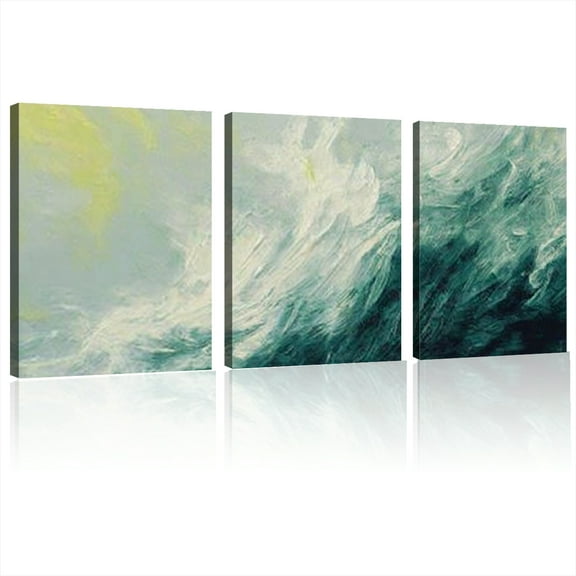 2D Flat, Modern Minimalist Abstract Canvas Wall Art Thick Wrapped Frame, Green & Yellow Geometric Oil Painting, Horizontal Wall Decor for Living Room, Bedroom, Office 12x16inchx3pcs