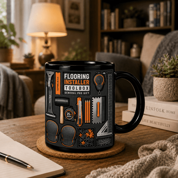 2D Flat Mug, Flooring Installer Mug - Toolbox Design Gift for Floor Layer, Contractor, Handyman