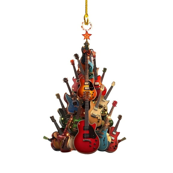 2D Flat Music Ornaments for Christmas Tree, Music Gifts for Men, Women, Techer, Musical Gifts for Musincians, Choir, Producer, Instruments, Piano, Guitar Lover, Singing Trinkets Themed Decor (Guitar)