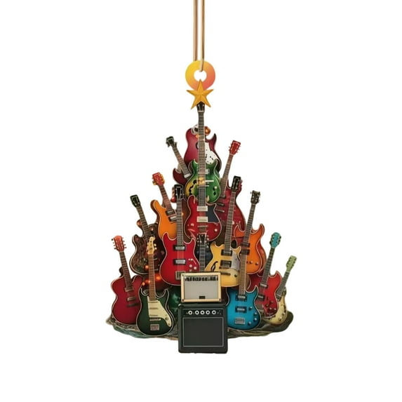 2D Flat Music Ornaments for Christmas Tree, Gifts for Men, Women, Techer, Guitar Lover, Singing Trinkets Themed Decor (B)