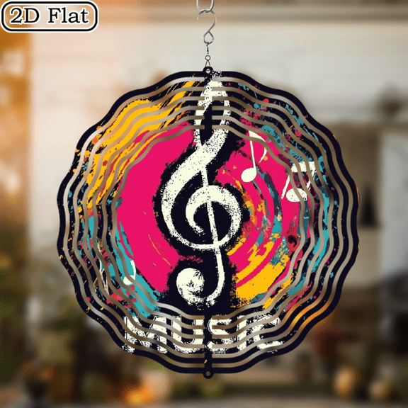 2D Flat, Musical Note Wind Spinner - Vibrant Kinetic Metal Art for Outdoor Decor, Durable Hanging Ornament for Garden, Patio, or Yard - Unique Gift for Housewarming, Christmas, Thanksgiving, Hal