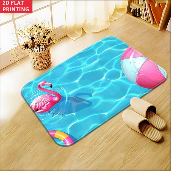 2D Flat One-Piece Flamingo Pool Doormat Weighing , Featuring a Non-Slip ...