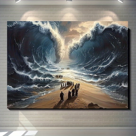 [2D Flat] One-Piece Framed Canvas Artwork Featuring The Design of The Parting of The Red Sea, Suitable for Decorating Homes, Bedrooms, Or Offices. It'S Ready to Hang And Adds a Creative And Inspiring