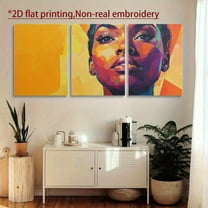 2D Flat, Paintings, 3pcs African American Woman Canvas Wall Art- Vibrant Oil Painting Style, Frameless Triptych Prints for Living Room& Bedroom Decor, Modern Abstract Design with Yellow, Orange& Blu