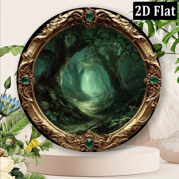 2D Flat - Plane-1pc 8X8 Inch Aluminum 2D Plane Easter Gift, Emerald Green Tree Theme, round Metal Decorative Signs, Home Decoration, Suitable for Bar Kitchen Cafe Home Room Office Decorations