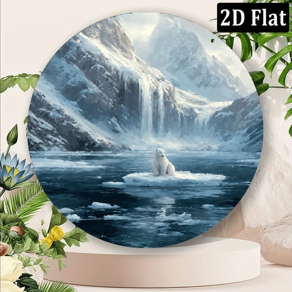 2D Flat, Polar Bear on Ice Floe Metal Wall Art Sign - 2D Flat Arctic Landscape with Glacier Northern Lights - Durable Aluminum Wall-Mounted Home Decor for Indoor Outdoor Use - Easy to Hang