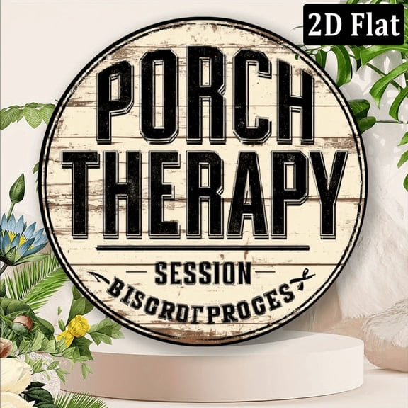 2D Flat, Porch Relax Session in Progress Round Aluminum Sign - Rustic 8x8 Inch Wall Decor with Distressed White Black Lettering, Farmhouse Home Garage Patio Decor, Durable IndoorOutdoor Metal Art