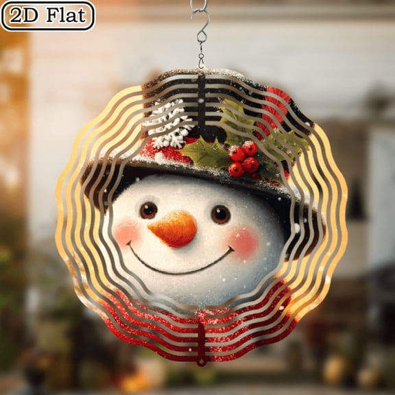 2D Flat Print, Home Seasonal Decoration, Pendants, Drops Finials, Christmas Tree Wind Chime with a 360 Rotating Hook, Rustic Iron Christmas Snowman, Perfect for Decorating Gardens And Balconies,
