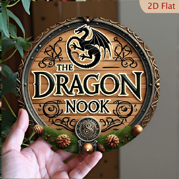 2D Flat Printing 1pc 8*8in Dragon Horn Themed Metal Sign - Dungeons & Dragons Fantasy Wall Art, Aluminum Weather-Resistant Indoor/Outdoor Hanging Sign, Suitable for Bars, Cafes, Clubs, Kitchen Decor