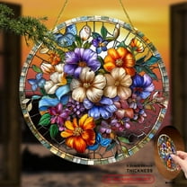 2D Flat Printing, 1pc, Colorful Flowers Suncatchers, Garden Suncatchers (8x8), Floral Decor, Spring Wall Art, Rustic Home Decor, Easter Gift, Gifts for Flower Lovers, Living Room Decor