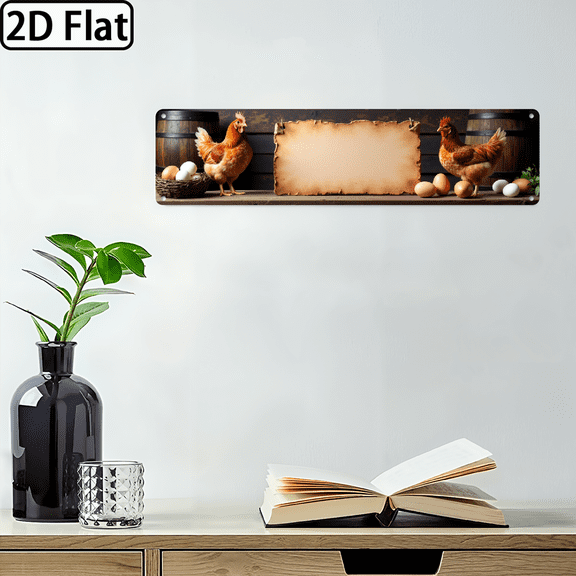 2D Flat Printing 1pc Rustic Rooster and Eggs Sign Farmhouse Chicken Theme Wall Hanging Style Decor for Kitchen Dining Roo