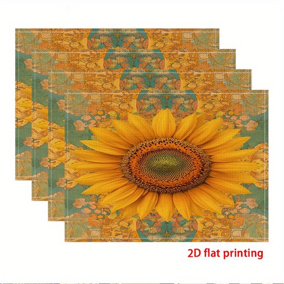 2D Flat Printing, of 4 Placemats, Sunflower Joy: Nature'S Golden Splendor Theme placemats, Perfect for Dining Both Indoors And Outdoors, Festive Decorations