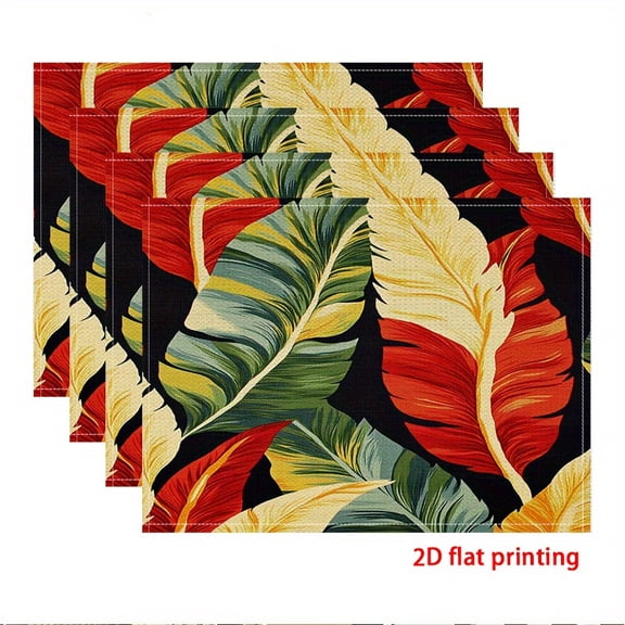 2D Flat Printing, 4pcs Placemat, Vivid Feather Pattern Topic placemats, Suitable for Home Decor, Party Arrangements, 2D Flat