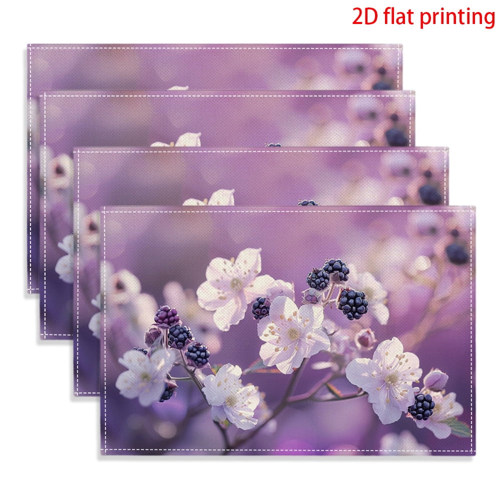 2D Flat Printing 4pcs Rectangular Placemats Romantic and Elegant Purple ...