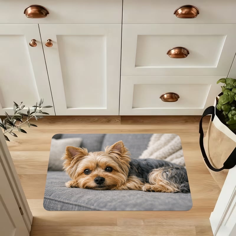 2D Flat Printing, Lazy Yorkshire Terrier Pattern Doorway Anti-Slip Mat ...