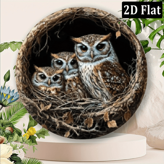 2D Flat Printing, Retro Metal Owl Home Wall Art Decoration Sign, Circular Aluminum Retro Metal Sign Mural Decoration, Suitable for Home, Bar, Cafe, Restaurant, Garden, Farm, Perfect Home