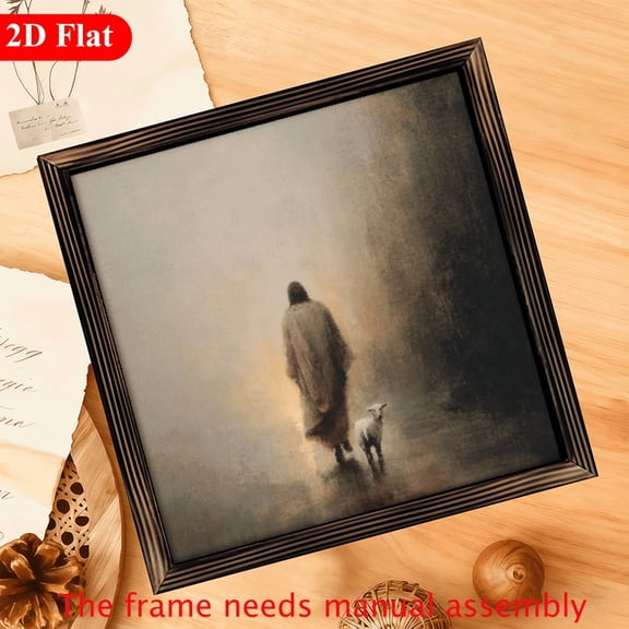 2D Flat Prints 1pc Frame Wall Sign Jesus and the Lamb, Religious Symbol, Impressionist Style Wall Art 12x12in Prints Print Painting For Living Room Bedroom Office Bathroom Dorm Home Decor