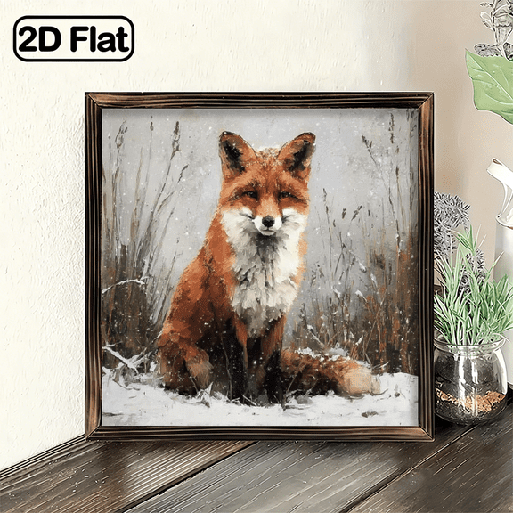 2D Flat Prints 1pc Wood Frame Wooden Wall Sign Charming Fox In Woodland Wall Art 8x8in Prints Print Painting For Living Room Bedroom Office Bathroom Dorm Home Decor