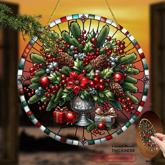 2D Flat Products A Christmas Sunshine Hanging Ornament - Festive Pine Cone Colored Window Hanging, Suitable for Interior Wall Art in Living Room, Bedroom, Unique Home Decoration And  8*8inch